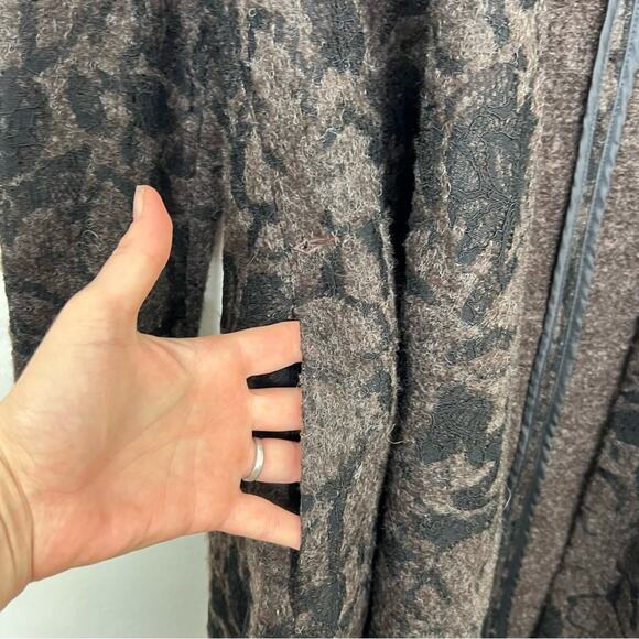 Stella Carakasi Brown Wool Blend Black Lace Wrap Asymmetrical Coat Size Small - Picture 5 of 15
